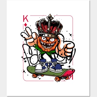 King Playing Card Monster with Skateboard Graffiti Street Art Posters and Art